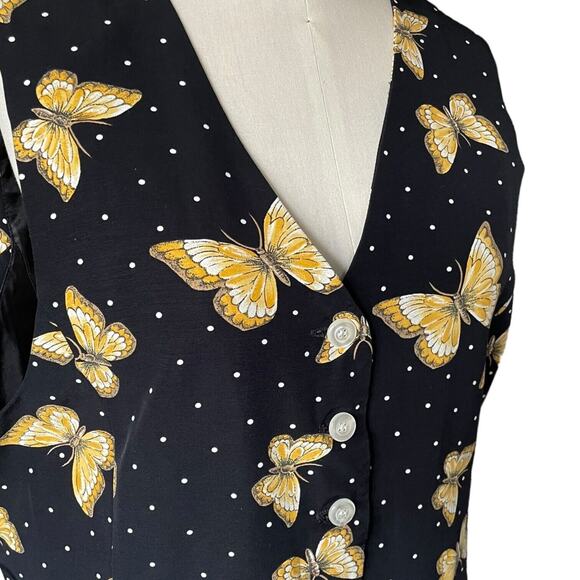 Vintage 90s Norton McNaughton Petite Size 12 Black Yellow Butterfly Vest Button - Picture 3 of 6